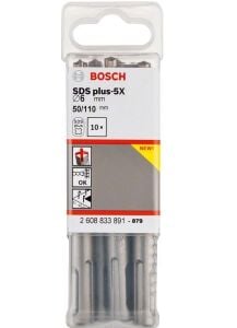 Bosch SDS Plus-5X 10'lu  6 x 110 mm Dört Elmaslı Matkap Ucu 2608833891