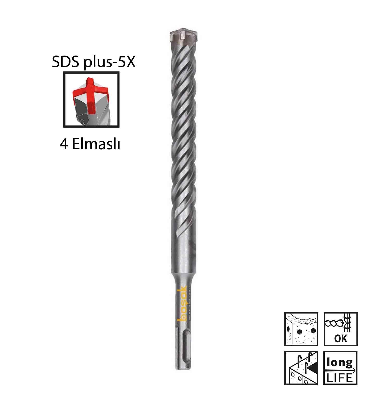 Bosch SDS Plus-5X 20 x 200 mm Dört Elmaslı Matkap Ucu 2608836639