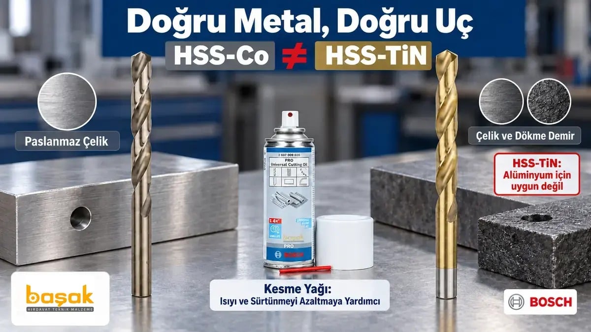 Bosch HSS-Co ve HSS-TiN metal matkap uçları ile kesme yağı karşılaştırması