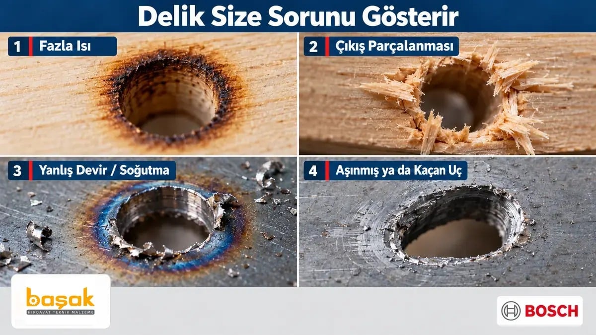 Ahşap ve metalde matkap deliği hataları fazla ısı çıkış parçalanması çapak ve oval delik