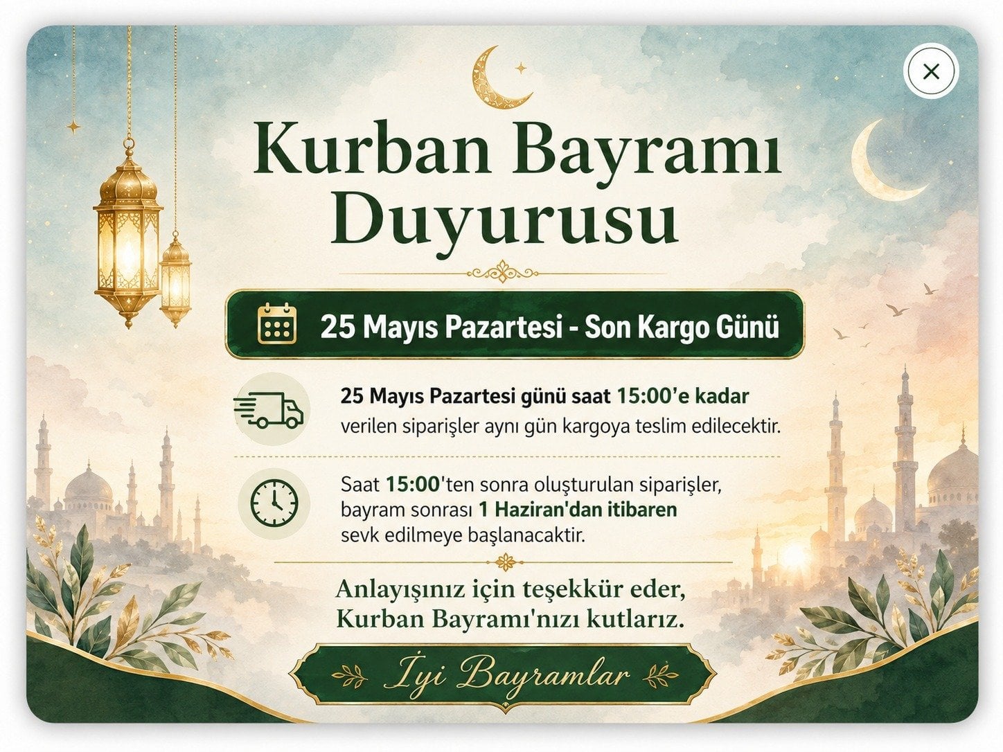 Kurban Bayramı Duyurusu