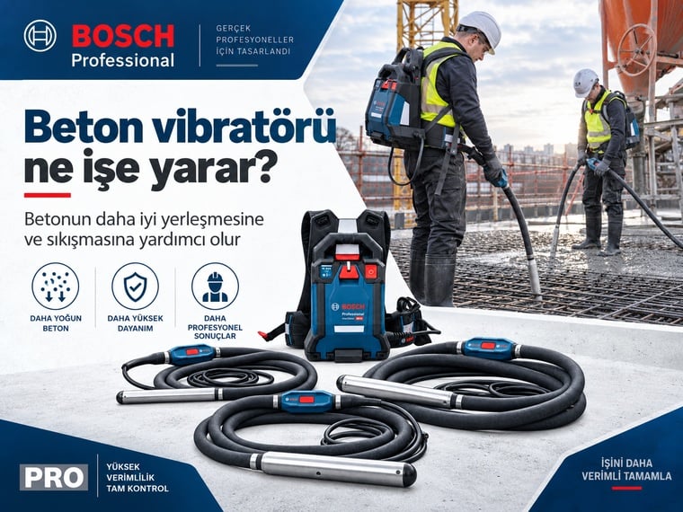 Bosch PRO beton vibratörü ile taze betonun sıkıştırılması ve kalıp içinde daha iyi yerleşmes