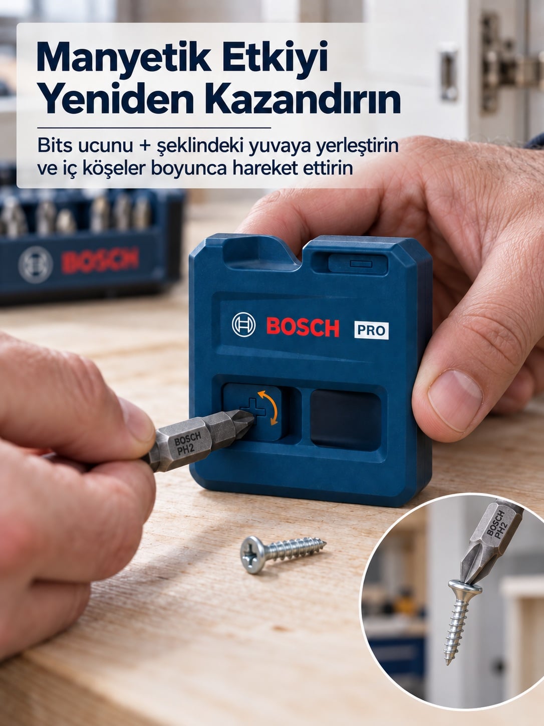Bosch PRO manyetize edici ile bits ucun manyetik etkisinin yeniden kazandırılması