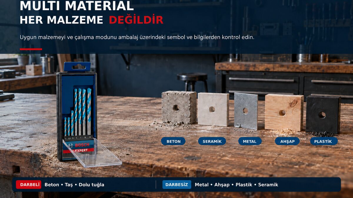 Bosch EXPERT Multi Material matkap ucu malzeme ve çalışma modu Bosch EXPERT Multi Material matkap ucu için uygun malzeme ve çalışma modu karşılaştırması