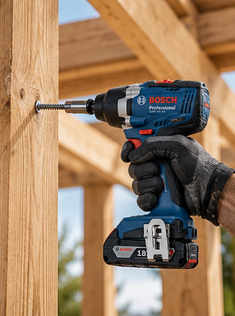 Bosch GDR darbeli vidalama makinesiyle ahşap konstrüksiyona uzun vida sıkan usta