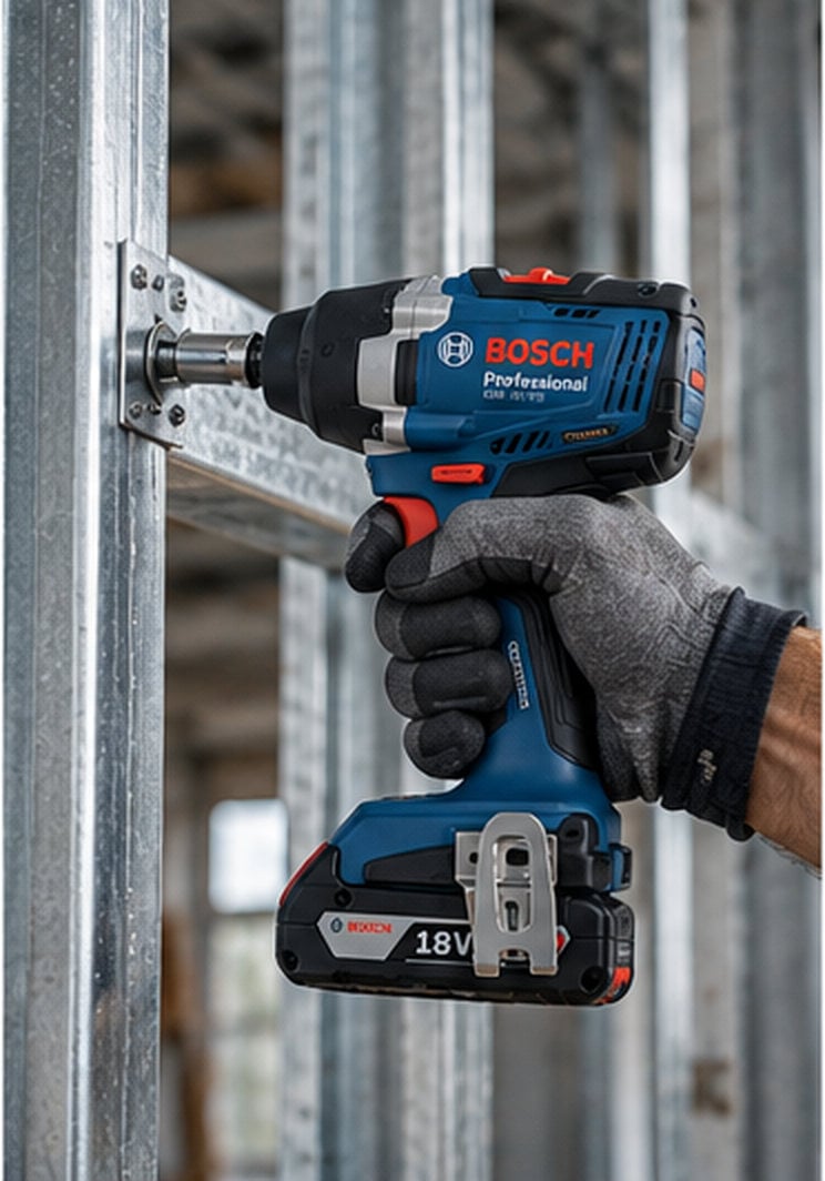 Bosch GDR akülü darbeli vidalama makinesiyle metal profil bağlantısı yapan usta