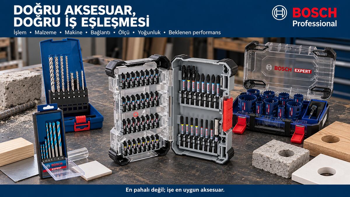 Bosch Professional doğru aksesuar seçimi rehberi Bosch Professional aksesuar seçimi için ürün, malzeme ve kullanım eşleşmesi