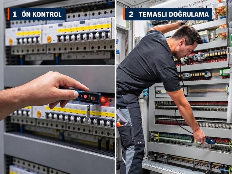 Bosch GVD temassız ön kontrol ve GVT iki kutuplu temaslı gerilim doğrulama aşamaları