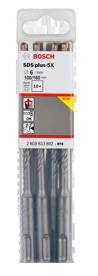 Bosch SDS Plus-5X 10'lu 6 x 110 mm Dört Elmaslı Matkap Ucu 2608833892
