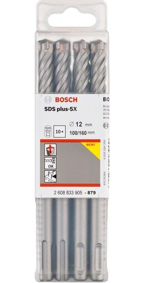 Bosch SDS Plus-5X 10'lu 12 x 160 mm Dört Elmaslı Matkap Ucu 2608833905