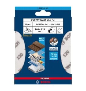 Bosch Expert W480 Web 6'lı Çok Amaçlı Elde Zımparalama Kâğıdı Seti 2608902431