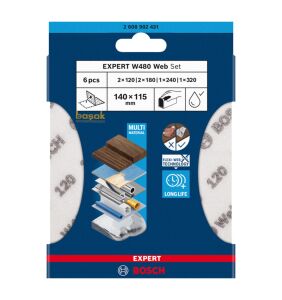 Bosch Expert W480 Web 6'lı Çok Amaçlı Elde Zımparalama Kâğıdı Seti 2608902431