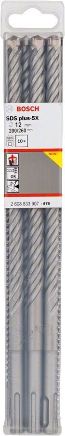 Bosch SDS Plus-5X 10'lu 12 x 260 mm Dört Elmaslı Matkap Ucu 2608833907