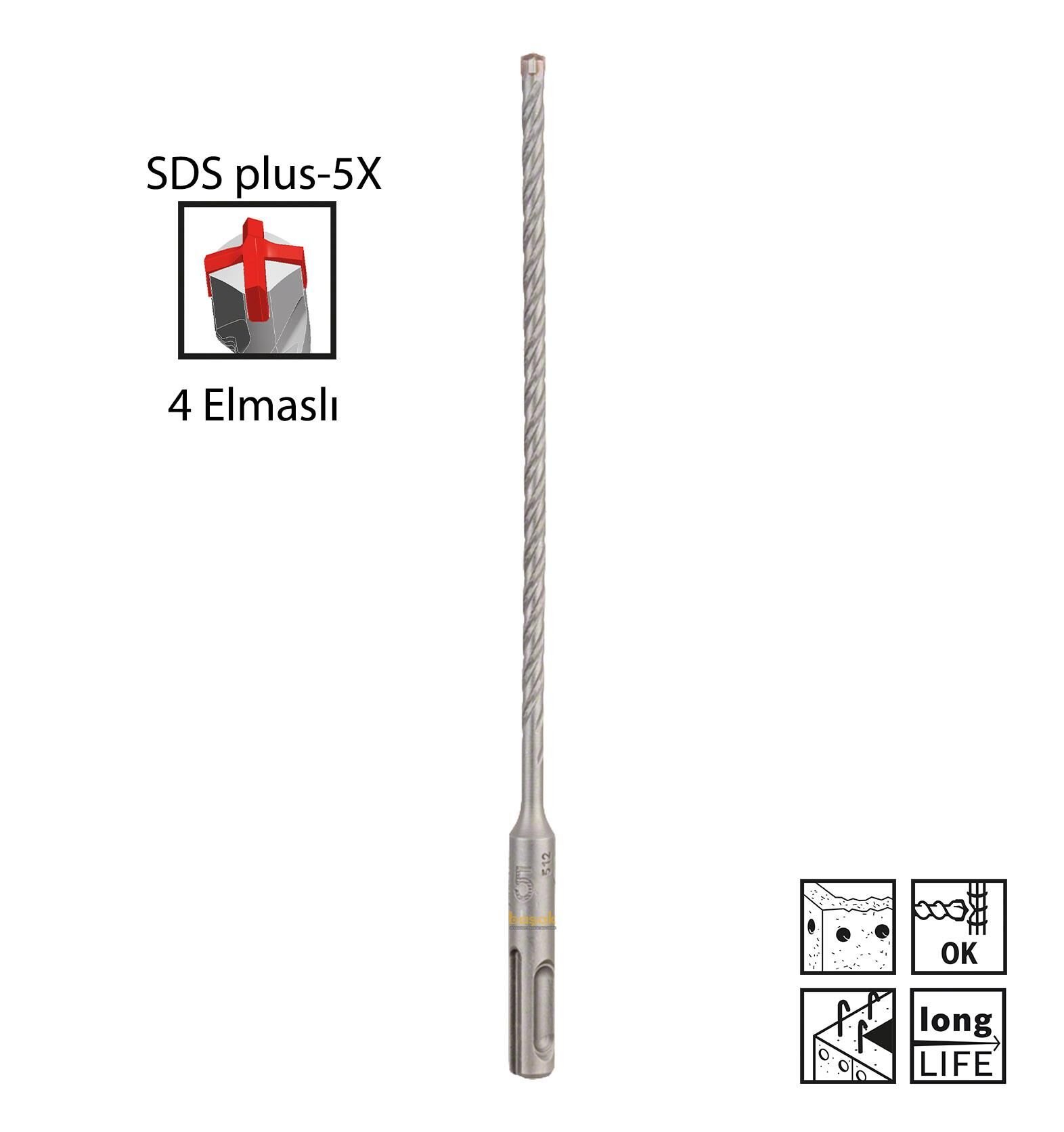 Bosch SDS Plus-5X 5 x 210 mm Dört Elmaslı Matkap Ucu 2608833773