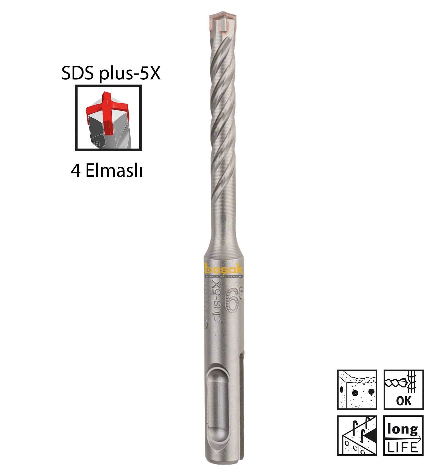 Bosch SDS Plus-5X 6,5 x 110 mm Dört Elmaslı Matkap Ucu  Ucu 2608833781