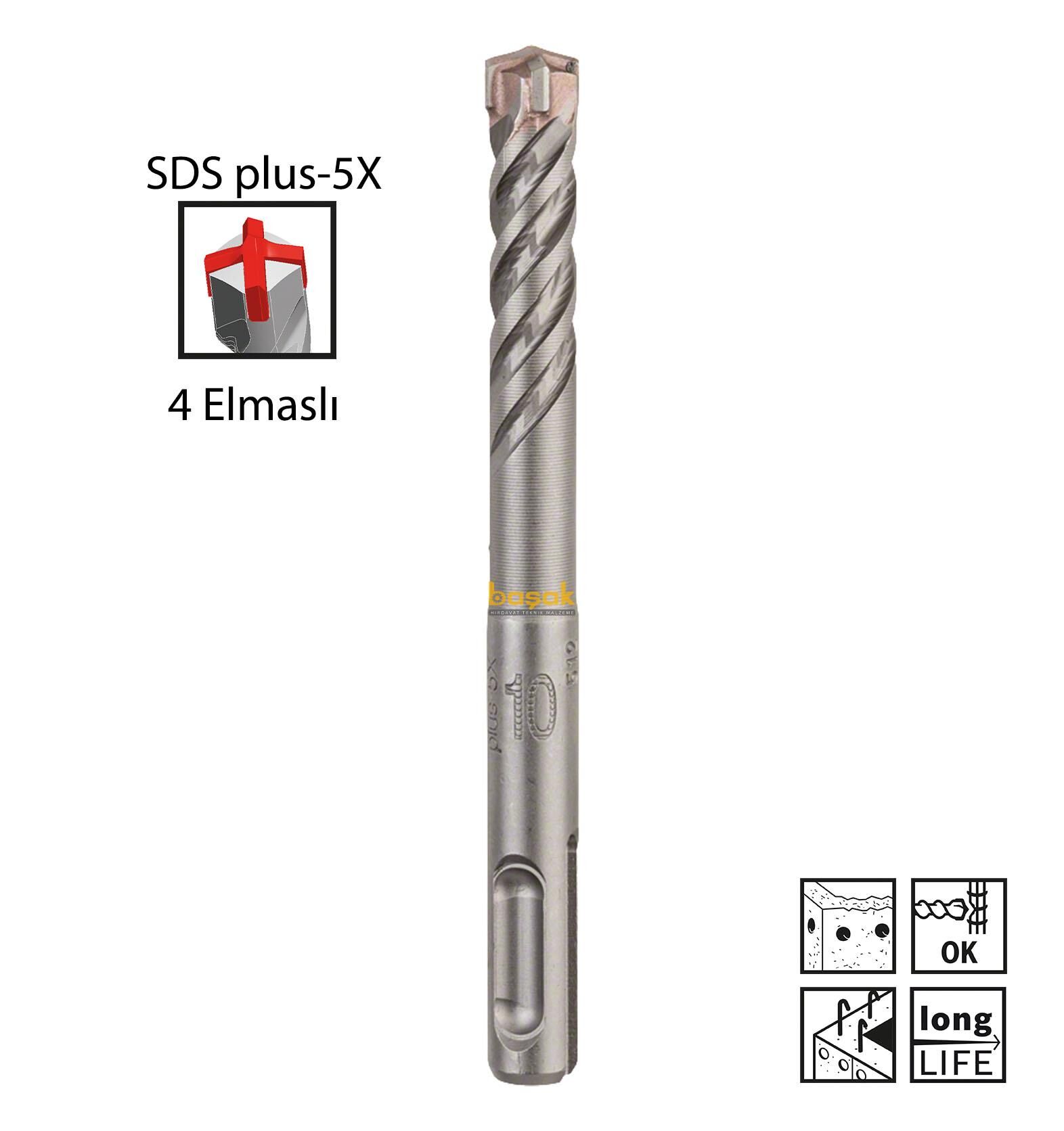 Bosch SDS Plus-5X 10 x 110 mm Dört Elmaslı Matkap Ucu 2608833797