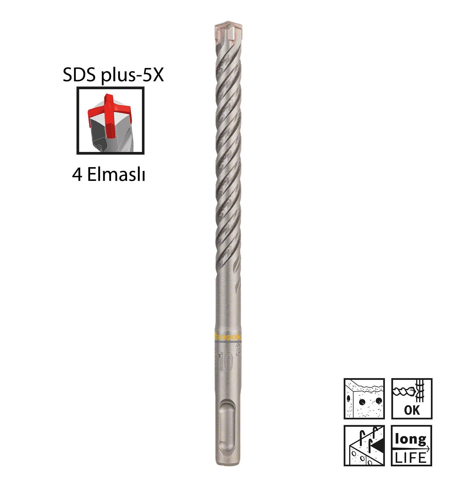 Bosch SDS Plus-5X 10 x 160 mm Dört Elmaslı Matkap Ucu 2608833798
