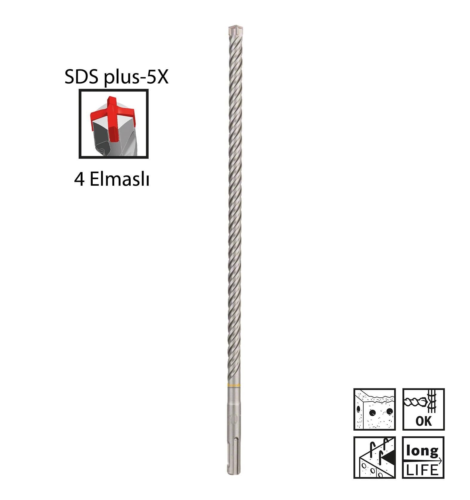 Bosch SDS Plus-5X 10 x 310 mm Dört Elmaslı Matkap Ucu 2608833801