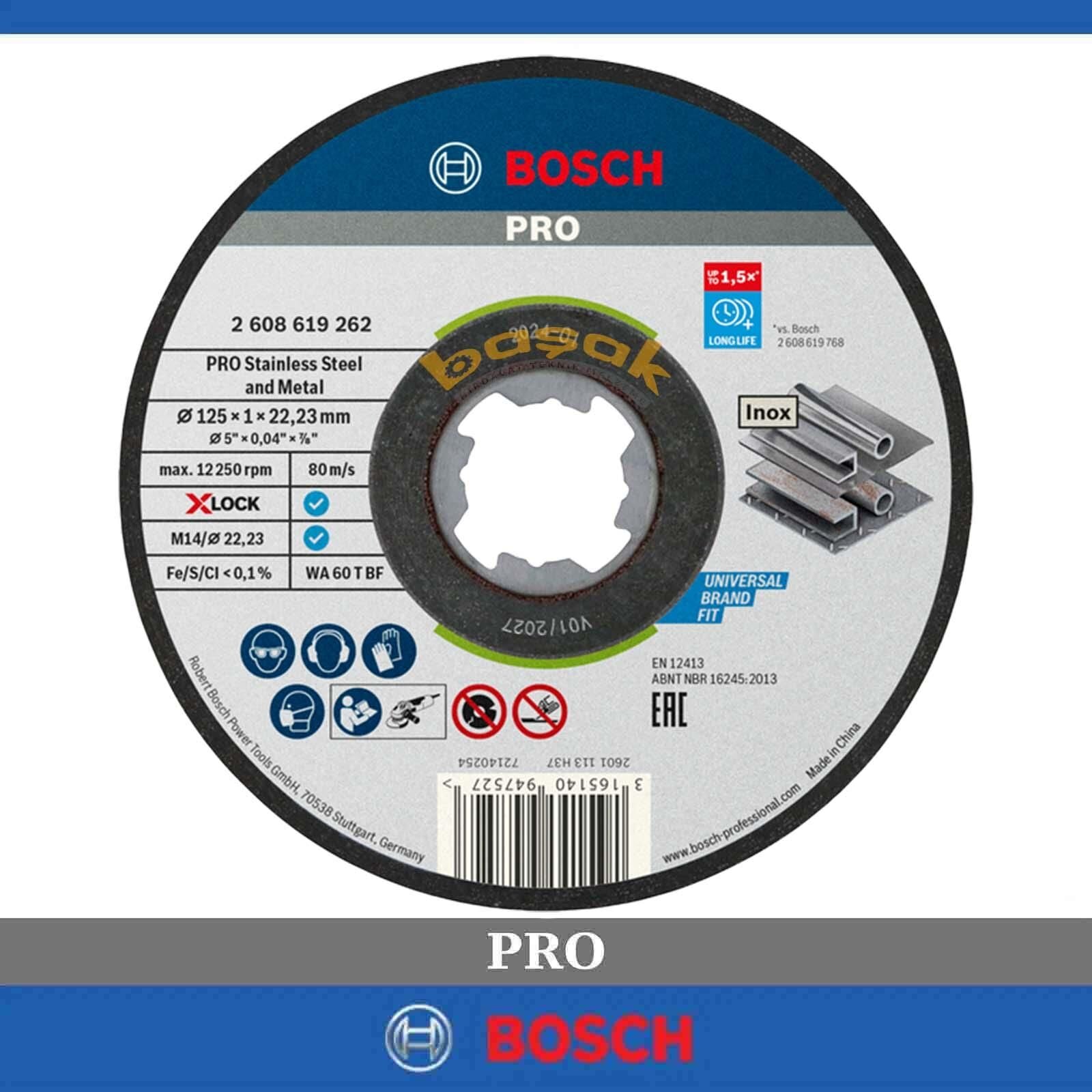 Bosch X-LOCK 125x1mm Inox (Paslanmaz Çelik) Kesme Taşı Rapido 2608619262
