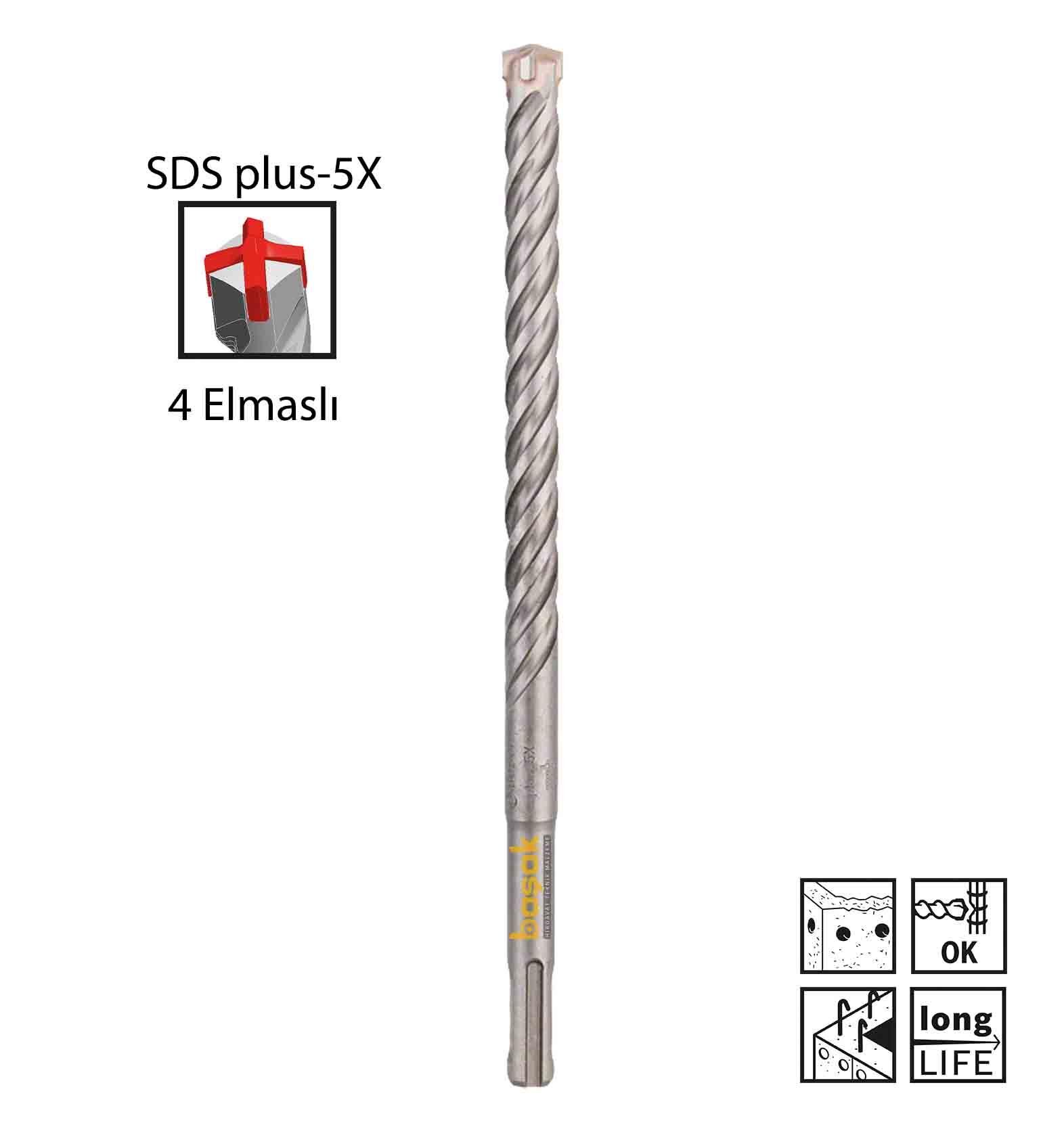 Bosch SDS Plus-5X 12 x 210 mm Dört Elmaslı Matkap Ucu 2608833808