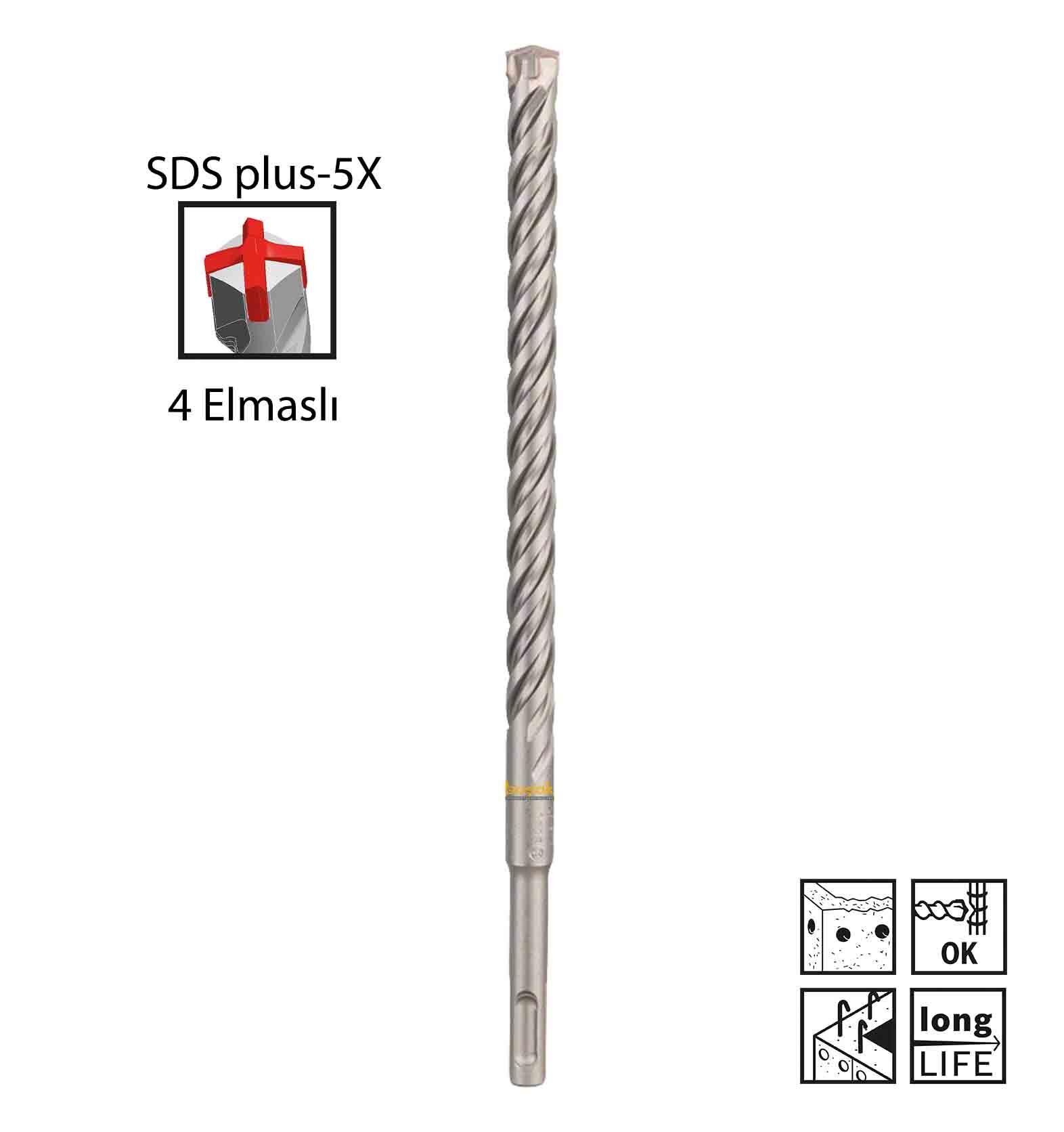 Bosch SDS Plus-5X 13 x 260 mm Dört Elmaslı Matkap Ucu 2608833815