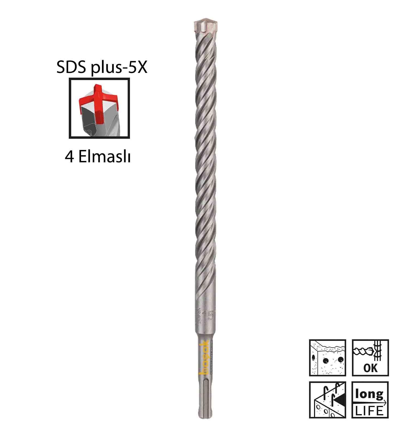 Bosch SDS Plus-5X 15 x 260 mm Dört Elmaslı Matkap Uc 2608833823