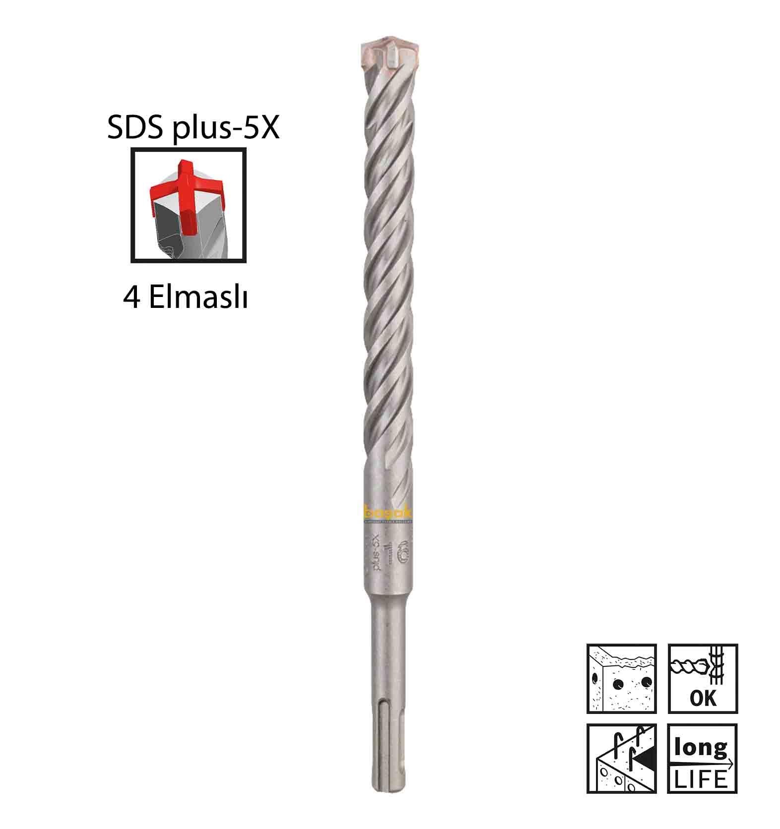 Bosch SDS Plus-5X 16 x 210 mm Dört Elmaslı Matkap Ucu 2608833825