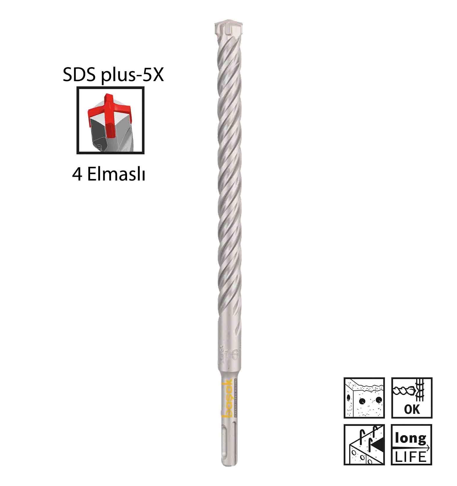 Bosch SDS Plus-5X 16 x 260 mm Dört Elmaslı Matkap Ucu 2608833826