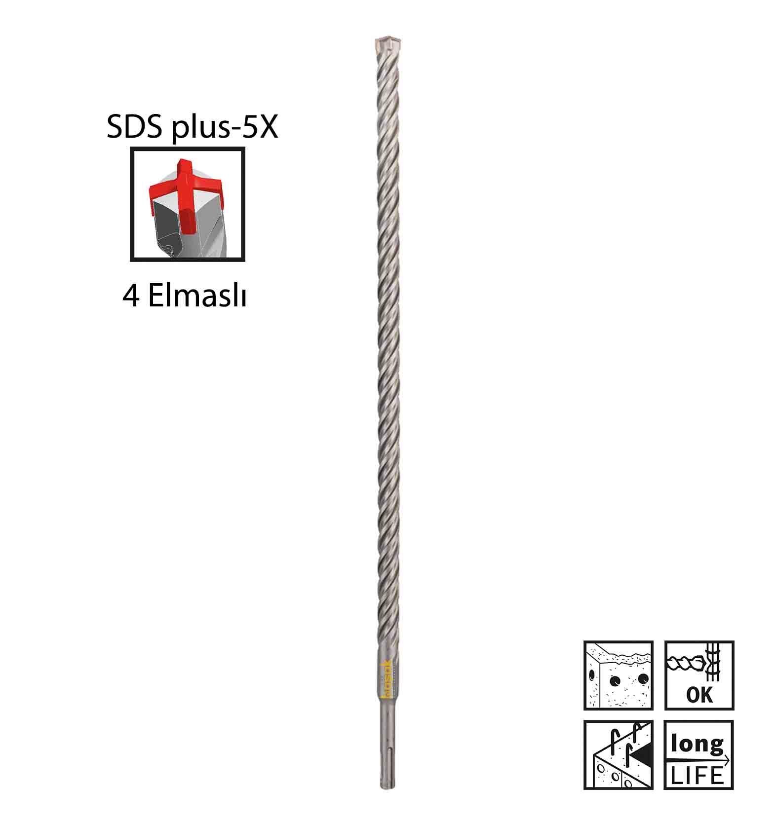 Bosch SDS Plus-5X 16 x 460 mm Dört Elmaslı Matkap Ucu 2608833829