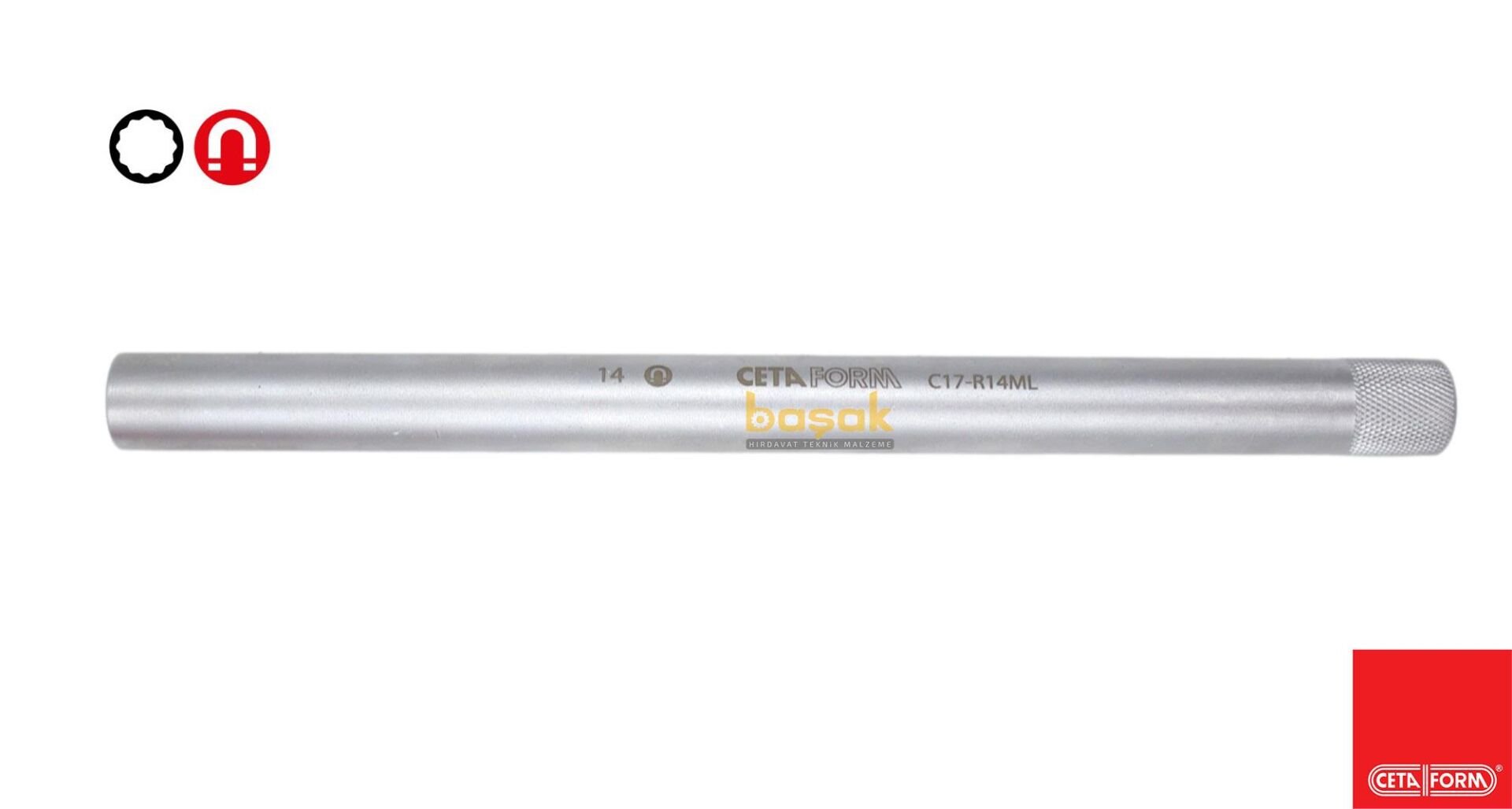 Ceta Form 3/8'' 250 mm Mıknatıslı - Ekstra Uzun 12 Köşe Buji Lokması CETA/C17-R14ML