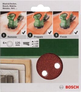 Bosch Zımpara Kağıdı 125mm 60/120/240Kum (6'lı) 8 Delik 2609256A28