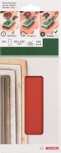 Bosch Zımpara Kağıdı 10'lu 93 x 230 mm 240 Kum 8 Delik 2609256A99