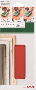 Bosch Zımpara Kağıdı 10'lu 93 x 230 mm 240 Kum 8 Delik 2609256A99