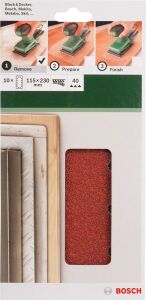 Bosch Zımpara Kağıdı 10'lu 115x230mm 40 Kum 14 Delik 2609256B19