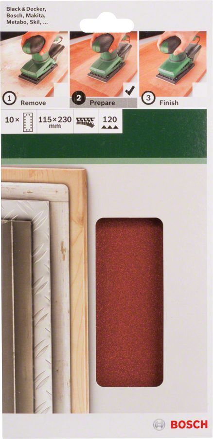 Bosch Zımpara Kağıdı 10'lu 115x230mm 120 Kum 14 Delik 2609256B22