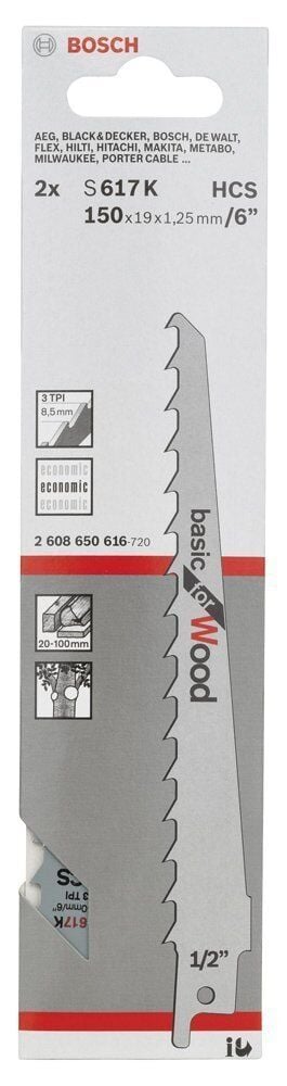 Bosch S 617 K 100mm 2'li Eko. Ahşap Panter Testere Bıçağı 2608650616