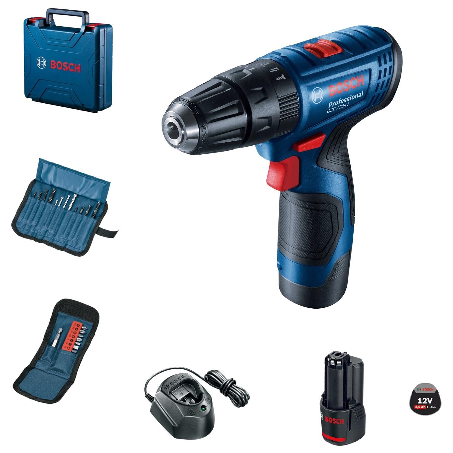 BOSCH GSB 120-LI Çift Akülü 23 Aksesuarlı Akülü Darbeli Matkap