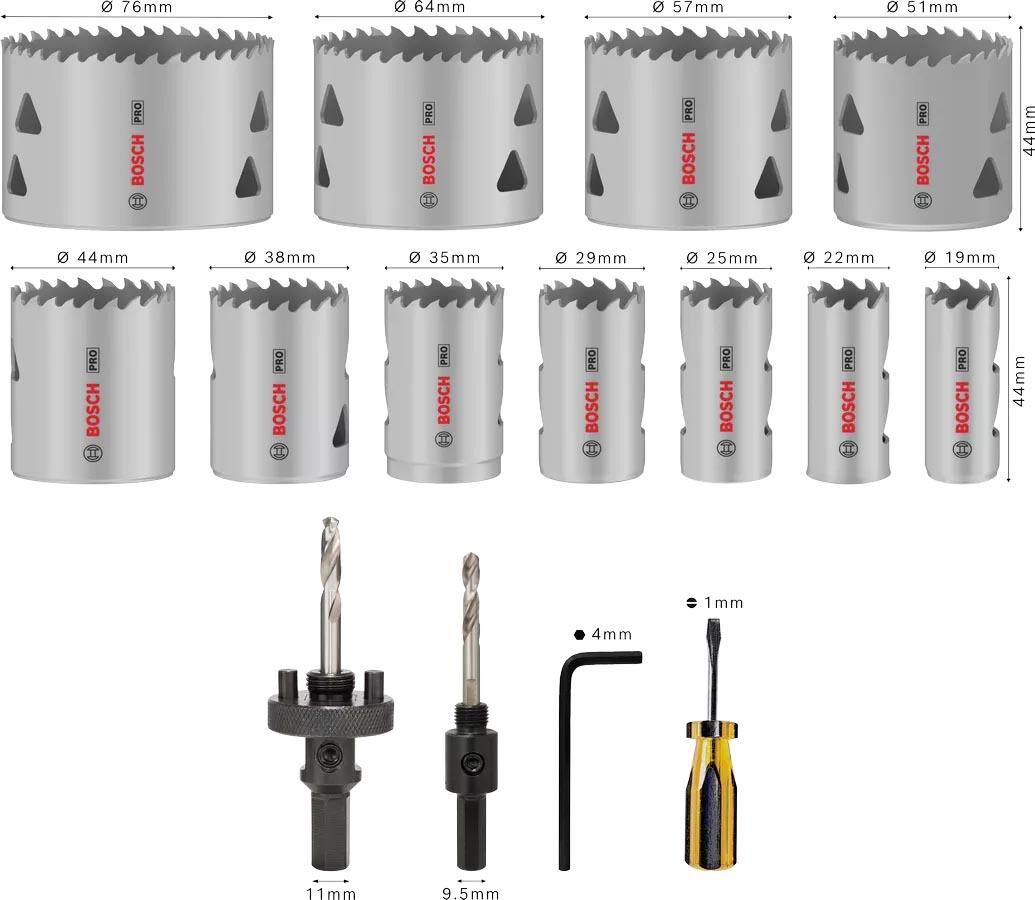 Bosch Pro Multi 17 Parça Vidalı Panç Seti 19-76 mm 2608900525