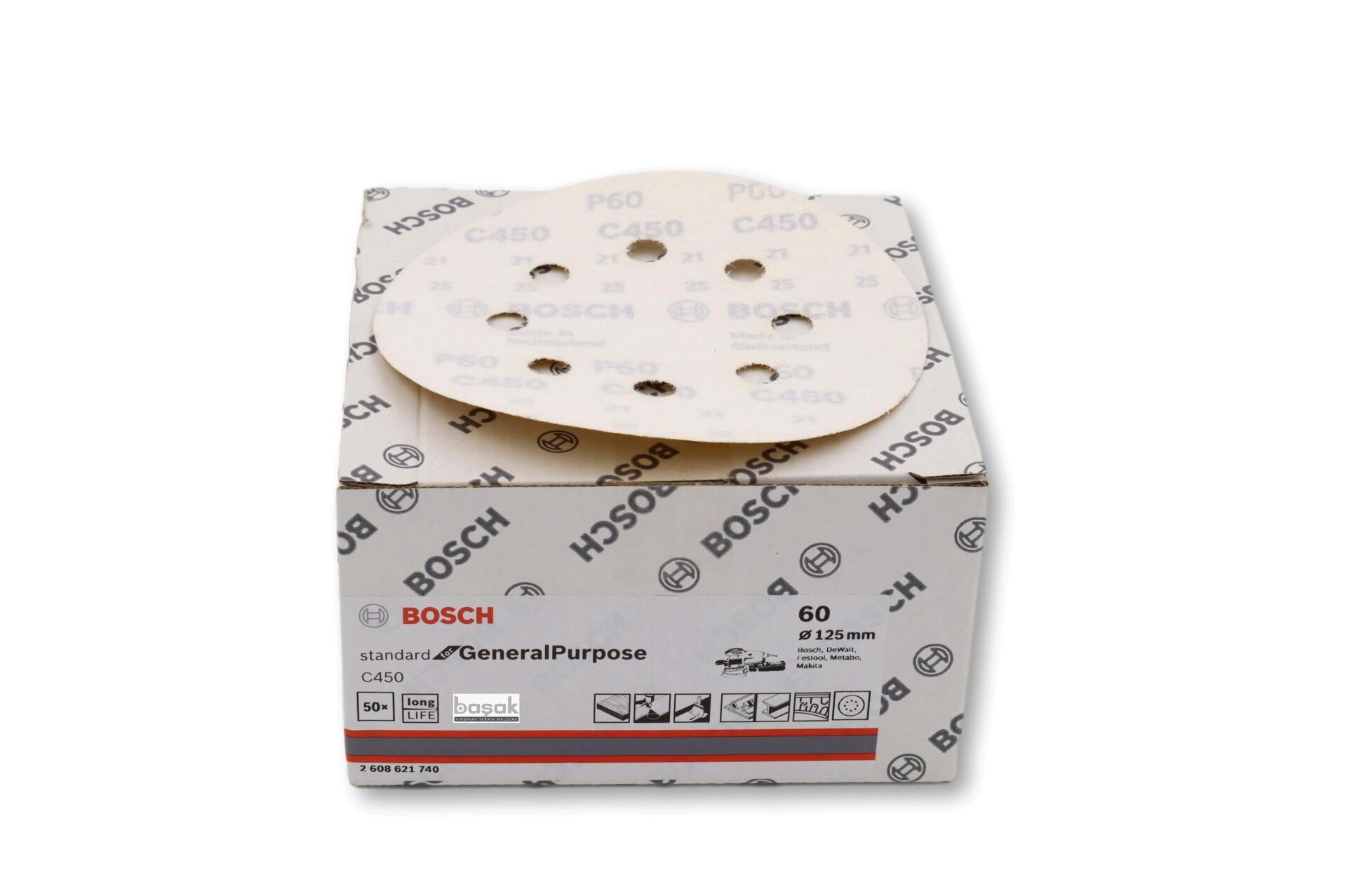 Bosch C450 125 mm 8 Delikli 60 Kum Zımpara Kağıdı 50'li 2608621740