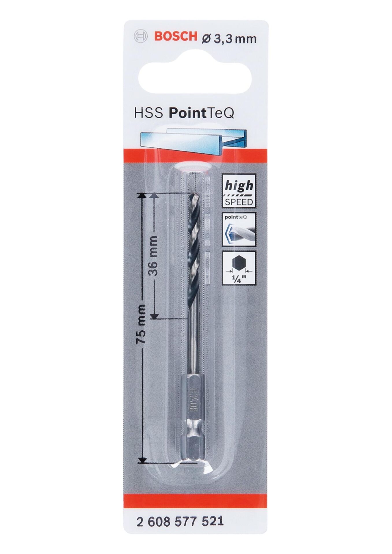 PoinTeQ 3,3mm 1/4 Adap. Metal Matkap Ucu 1'li 2608577521 Bosch