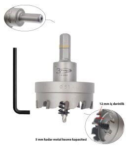 3Keego 51 mm Elmas Uçlu Paslanmaz İçin Panç HF50
