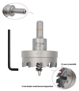3Keego 51 mm Elmas Uçlu Paslanmaz İçin Panç HF50