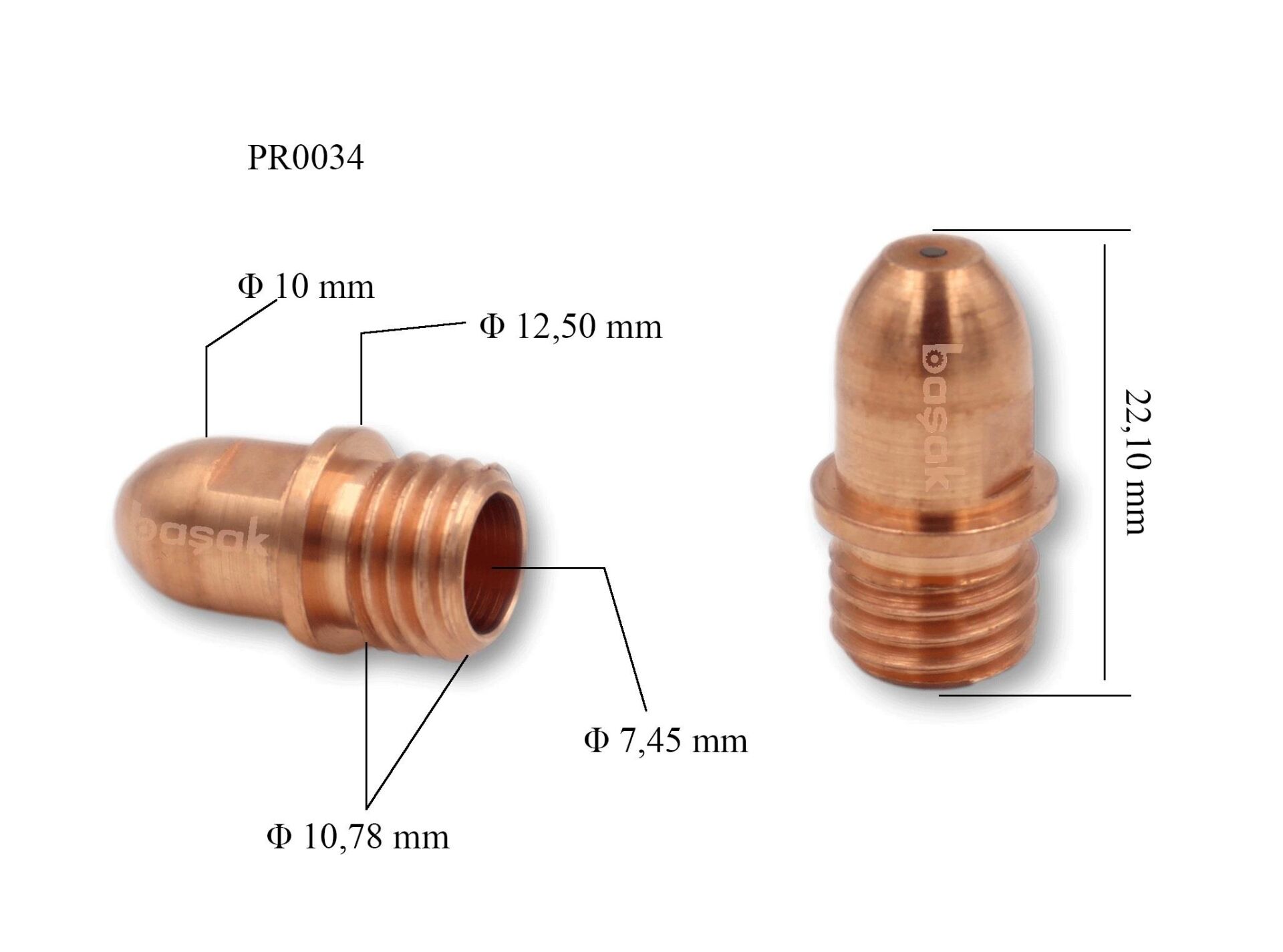 PR0034 CB100-CB150 Plazma Kesim Elektrodu 22 mm