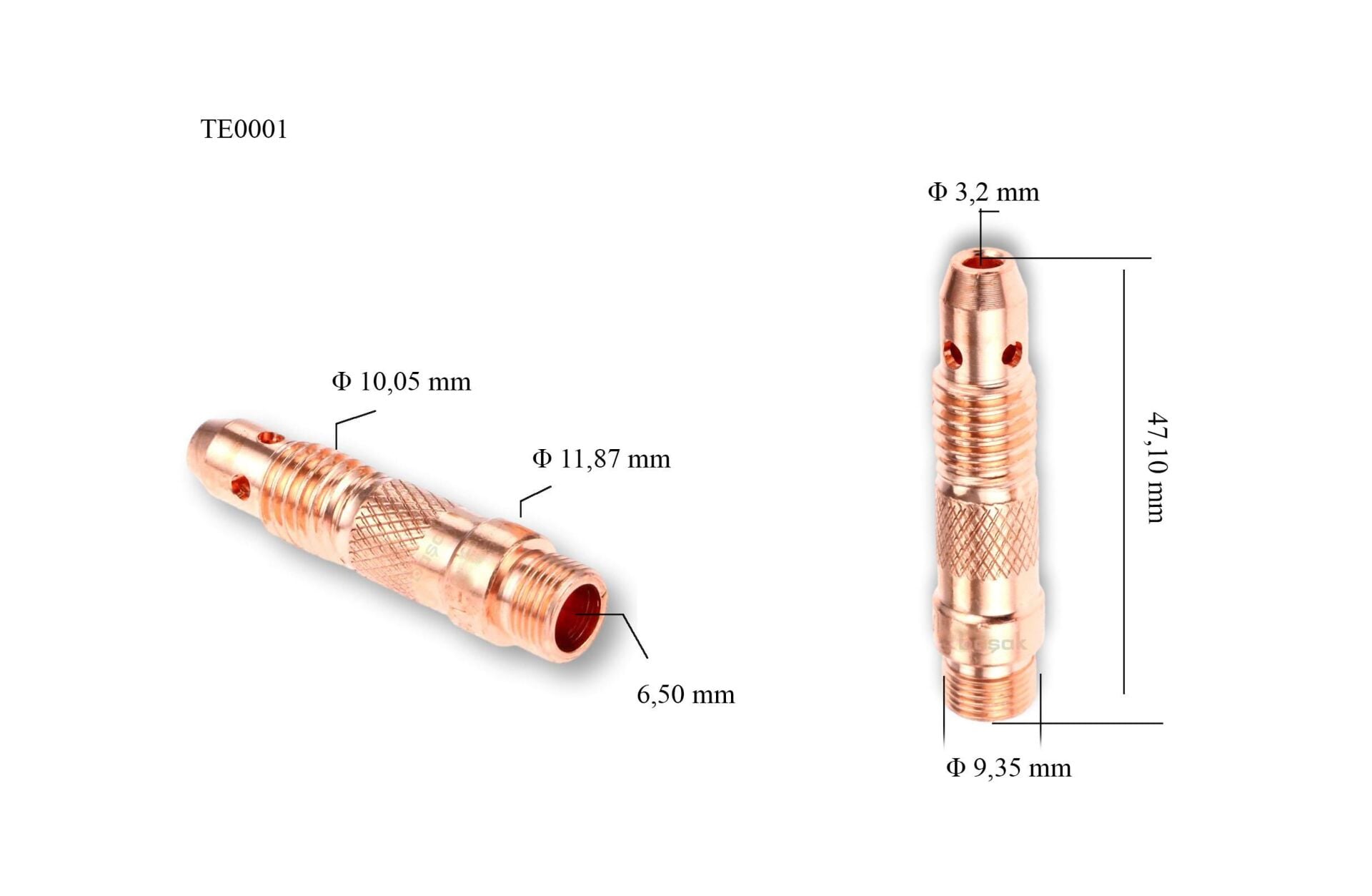 TE0001/32 3,2 mm Tig Collet Body-Süzgeç 10N28 Trafimet