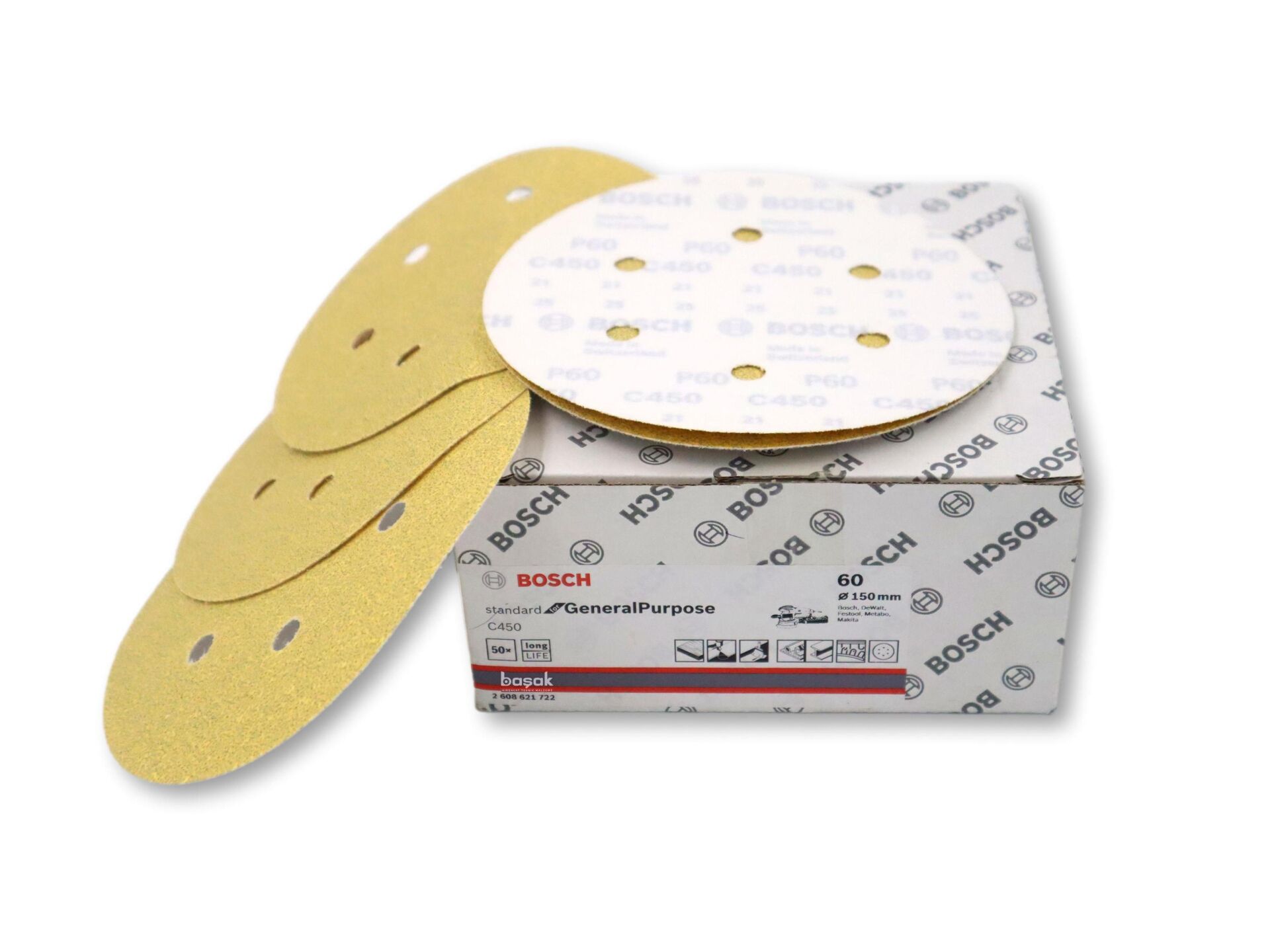 Bosch C450 150 mm 6 Delikli 60 Kum Zımpara Kağıdı 50'li 2608621722