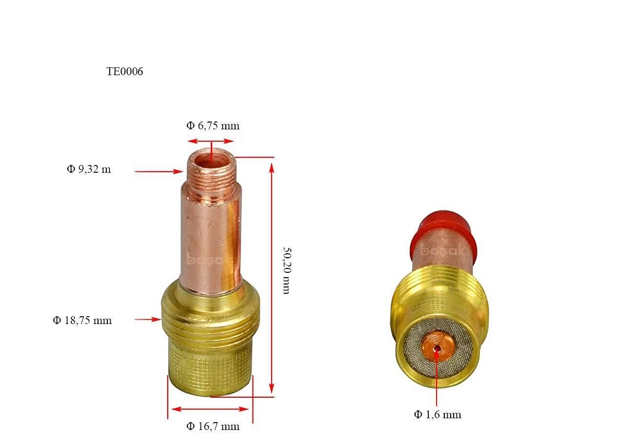 TE0006/16 1,6 mm Gaz Lens Collet Body-Pens Tutucu 45V25 Trafimet