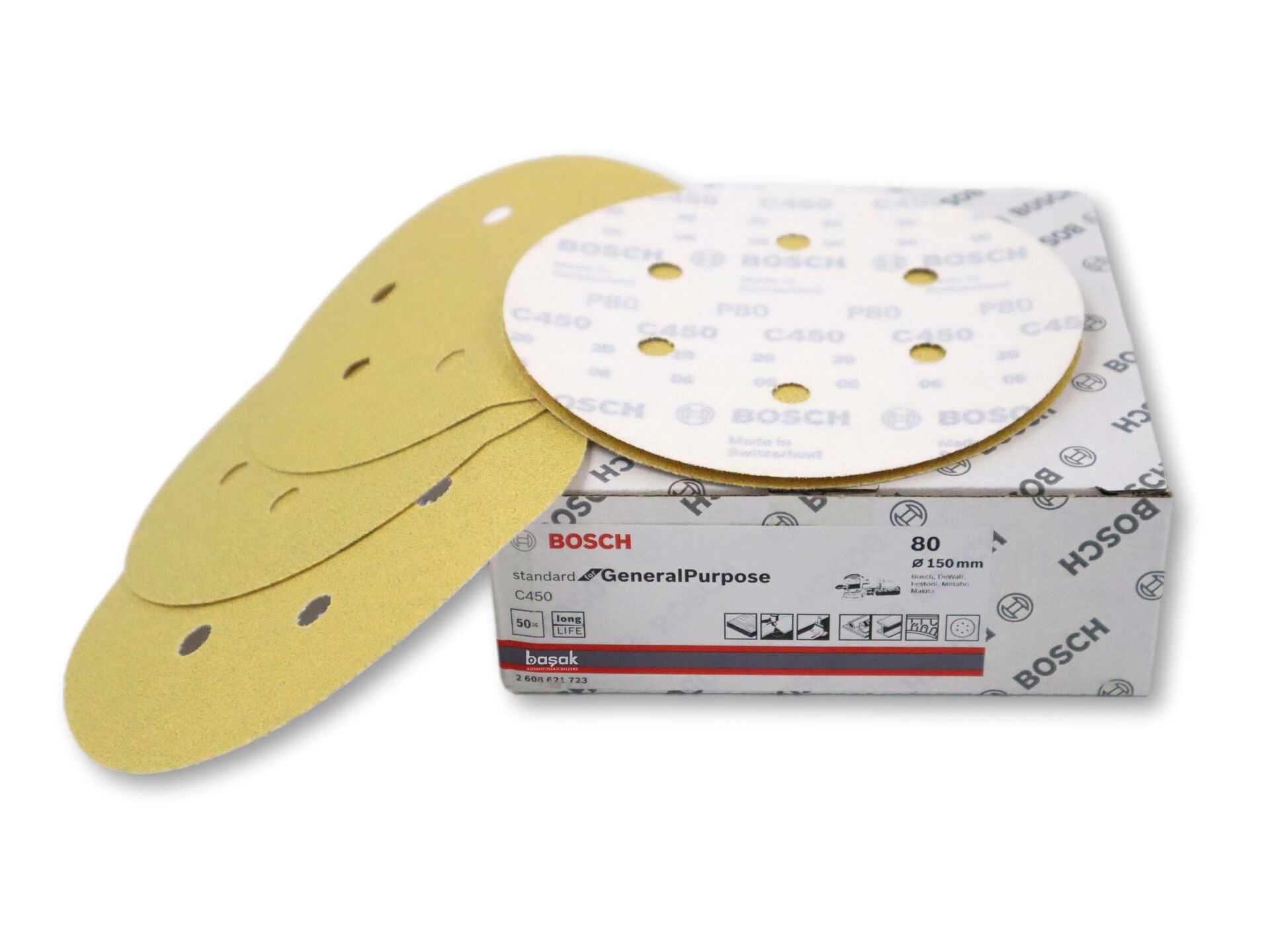 Bosch C450 150 mm 6 Delikli 80 Kum Zımpara Kağıdı 50'li 2608621723