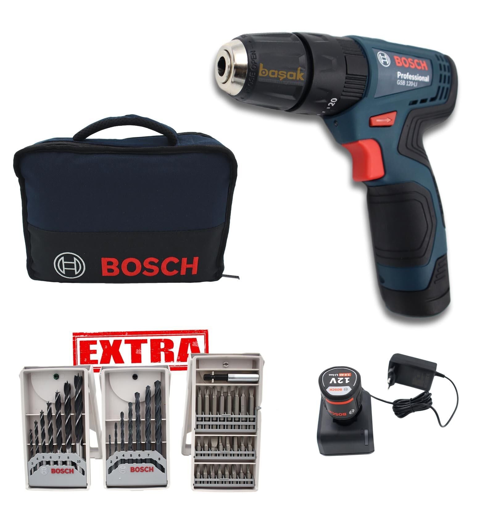 BOSCH GSB 120-LI Tek Akülü 39 Aksesuarlı Akülü Darbeli Matkap