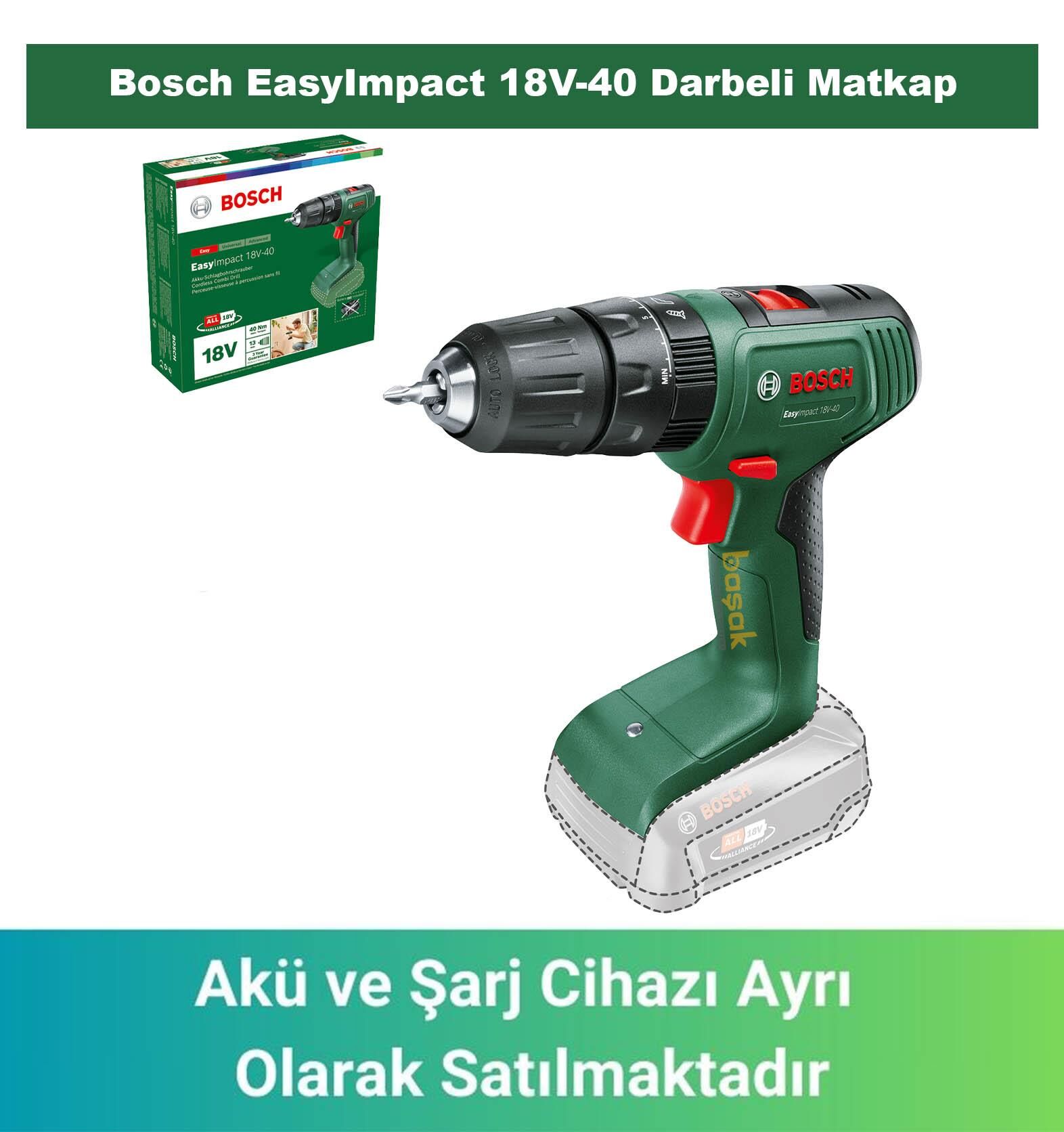 Bosch EasyImpact 18V-40 Darbeli Matkap (Akü ve Şarj Yoktur) 06039D8100