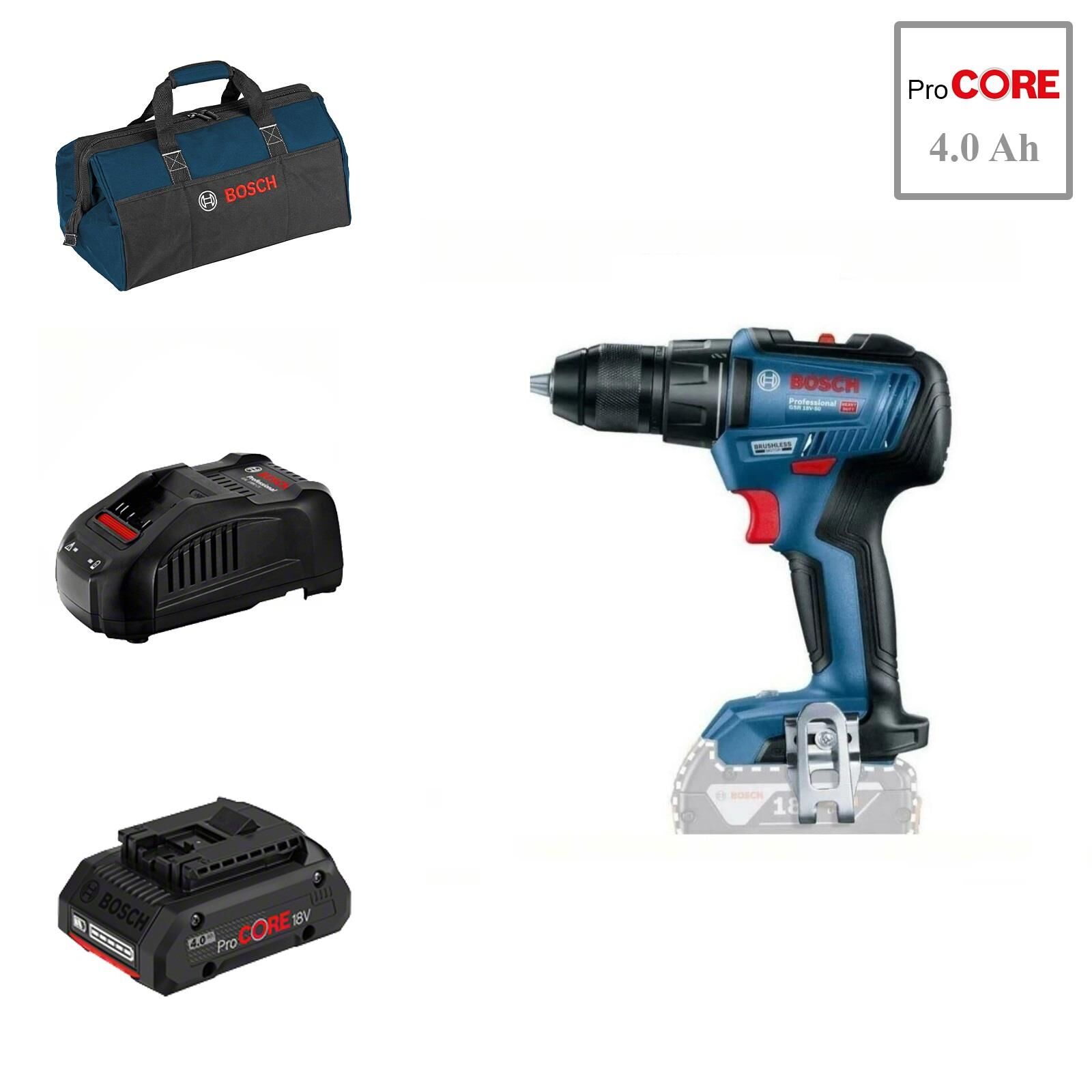 Bosch GSR 18V-50 Tek Akülü Vidalama 4 Amper Bez Çantalı